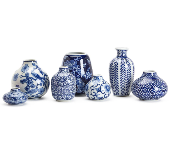 Blue and White Hand-Painted Vases, Style E