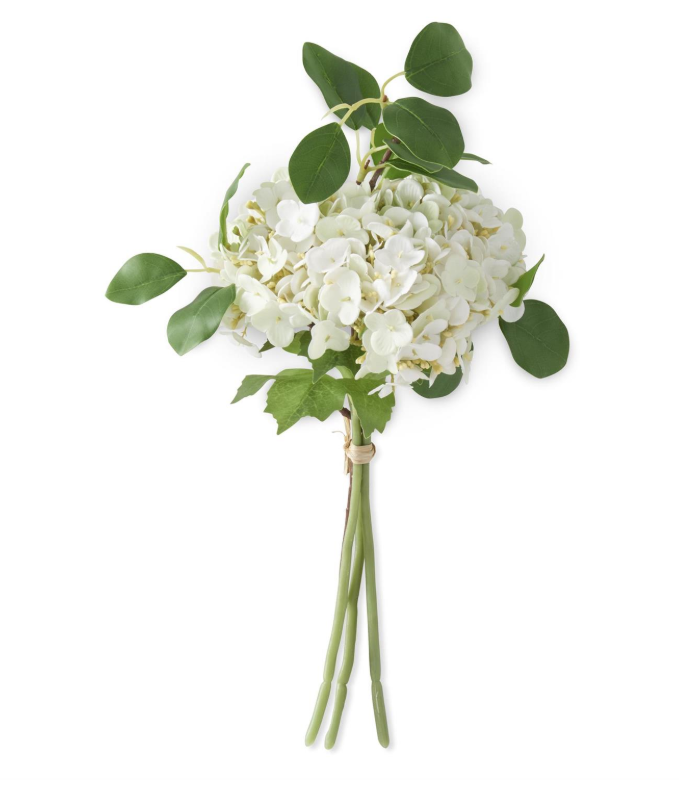 12 Inch White Real Touch Hydrangea Bundle, 4 Stems