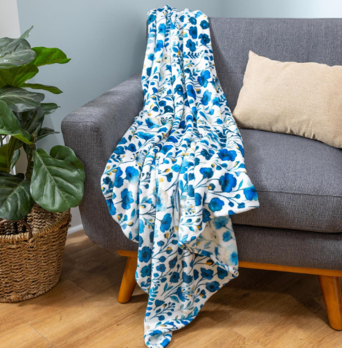 Meadow Plush Blanket, Blue Wildflowers, 60" Lx50" W