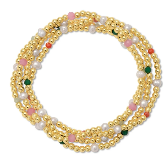 3mm Gold Beaded Stretch Bracelet, Assorted Colors