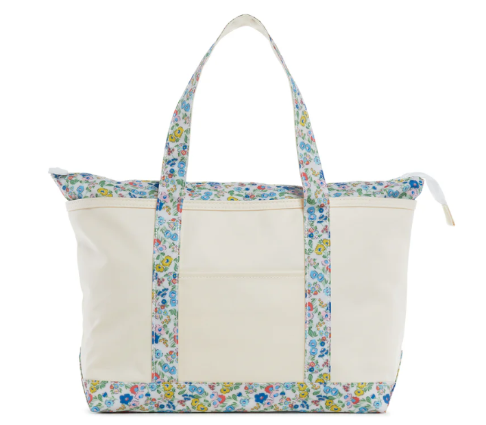 Medium Tote, Coated Canvas, Natural w/ Posies Trim