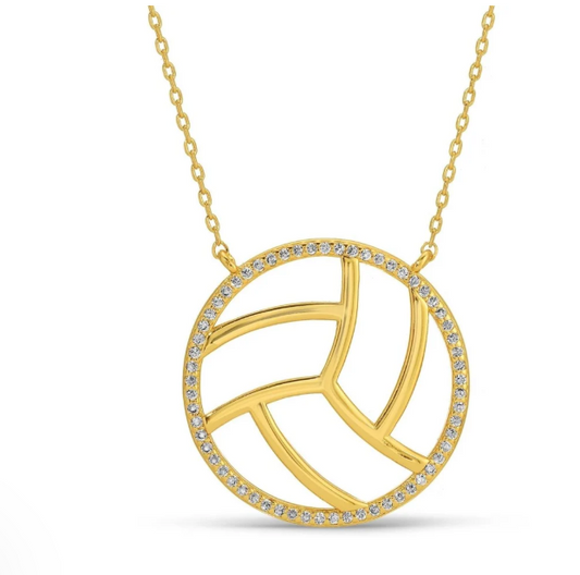 Volleyball Outline Pendant Nacklace, Gold