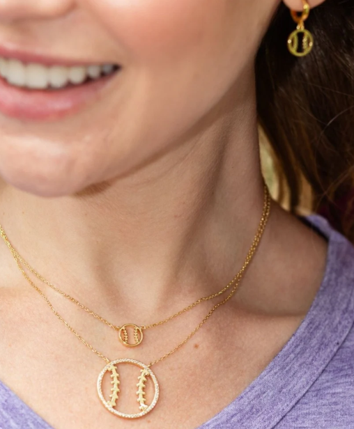 Baseball/Softball Outline Pendant Necklace, Gold