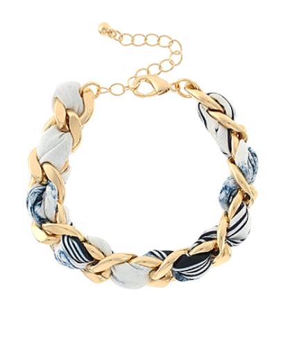 Gold Link Chain Scarf Bracelet, Blue