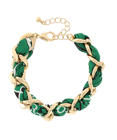 Gold Link Chain Scarf Bracelet, Green