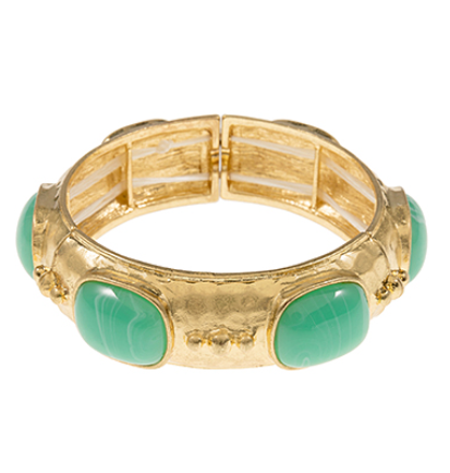 Gold Stretch Bangle Bracelet With Stones, Green