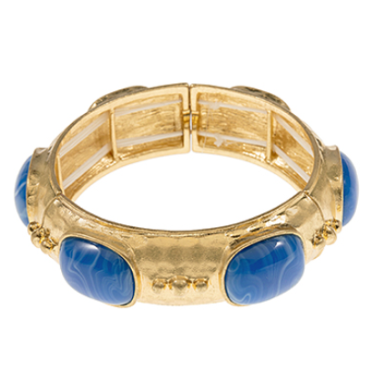 Gold Stretch Bangle Bracelet With Stones, Blue