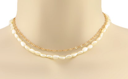 Pearl & Dainty Gold Chain Necklace Set