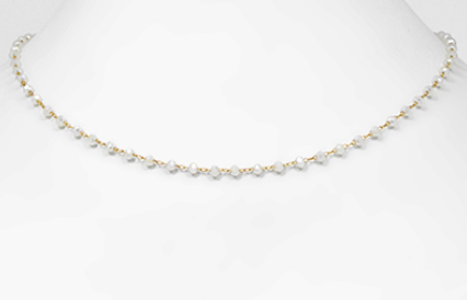 Beaded Gold Necklace, White Stone