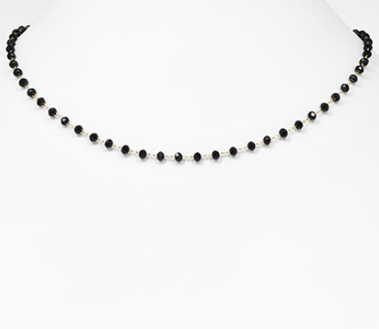 Beaded Gold Necklace, Black Stone