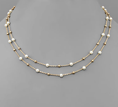 Double Strand Gold and Pearl Necklace