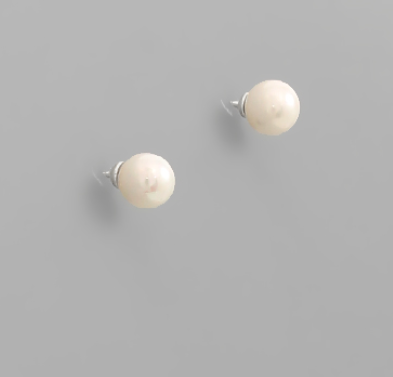 6mm White Pearl Studs Silver Base