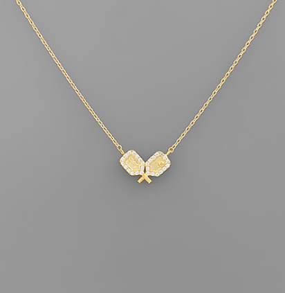 Rhinestone Pickleball Necklace, Gold