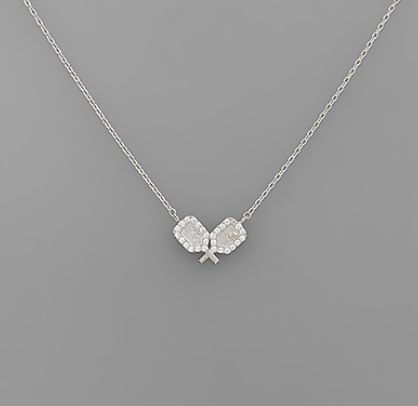 Rhinestone Pickleball Necklace, Silver