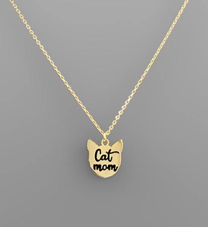 Gold Cat Mom Charm Necklace