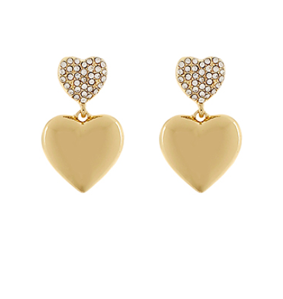 Gold and Rhinestone Dangle Heart Earrings
