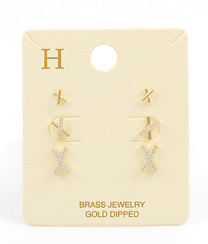 Gold and Rhinestone X Earring Set