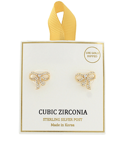 Gold CZ Bow Stud Earrings