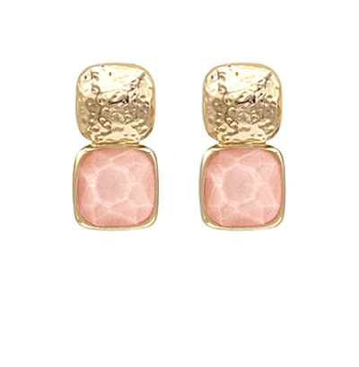 Hammered Gold & Peach Stone Earrings