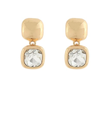 Hammered Gold & Clear Stone Earrings