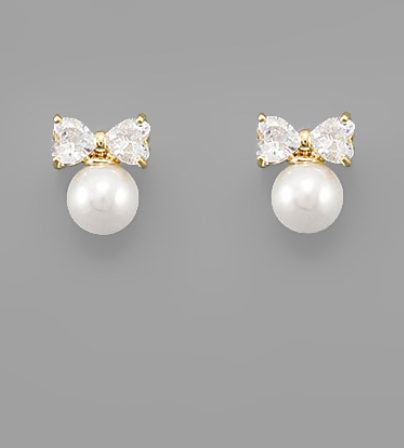Rhinestone Bow and Pearl Earring Studs