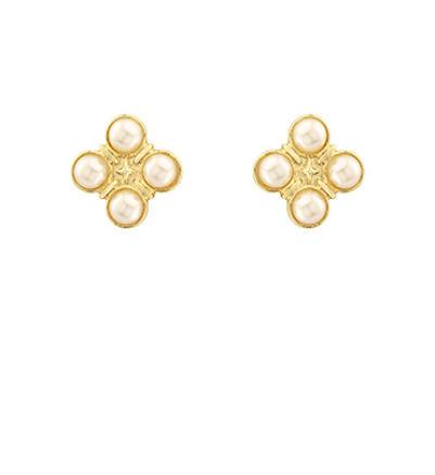 Gold Dipped Pearl Clover Post Earrings