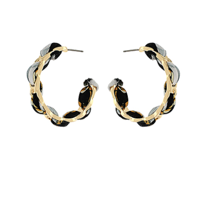 Black & Gold Scarf Wrapped Hoop Earrings