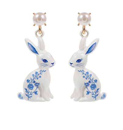 Blue Floral Rabbit Earrings