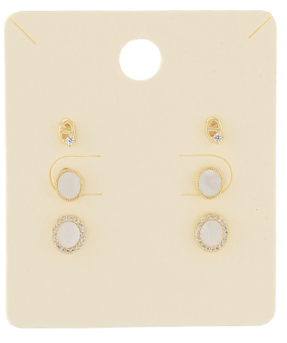 Gold and Rhinestone Circle Post Earring Trio