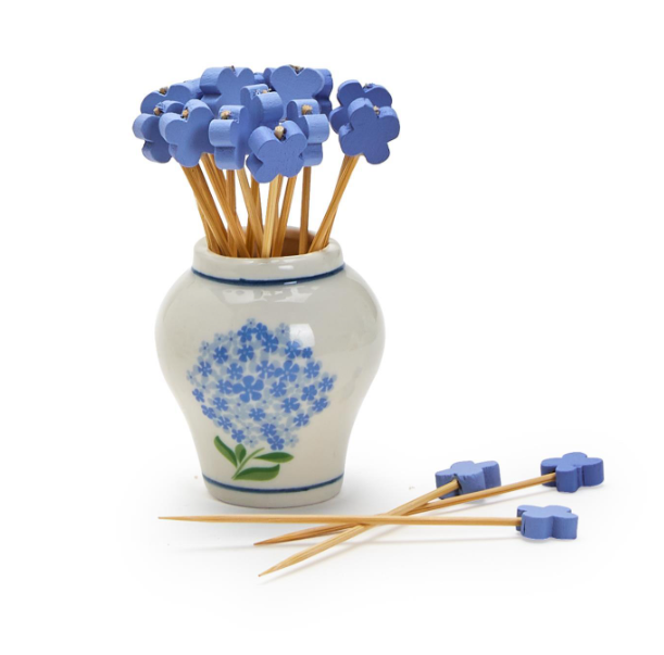 Hydrangea Ginger Jar with 20 Flower Cocktail Picks