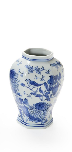 Hand-Painted Blue and White Chinoiserie Vase, 01