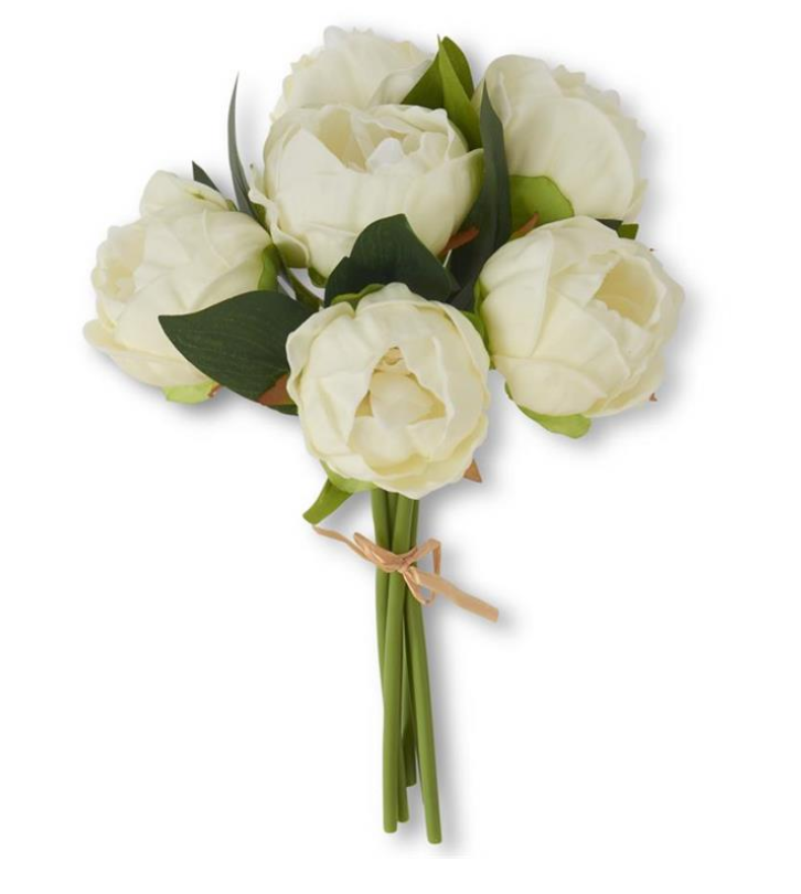 12 Inch White Real Touch Peony Bundle, 6 Stem