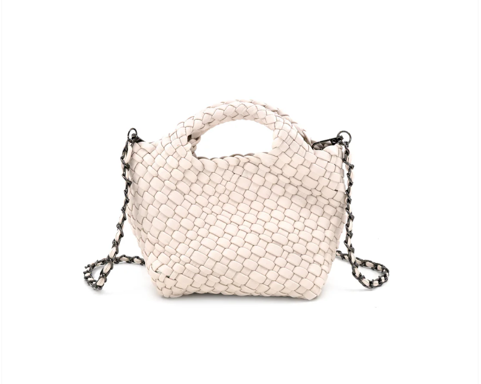 Braided Mini Tote Bag & Wristlet, White