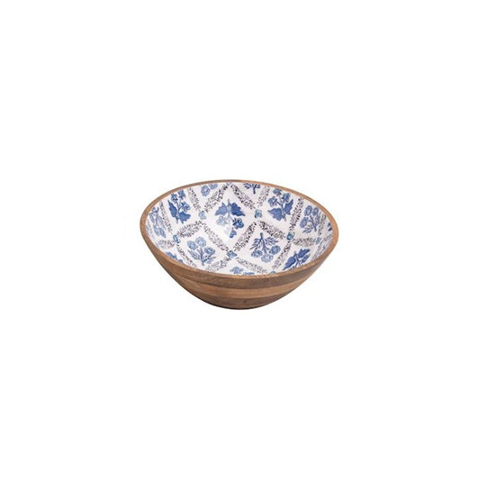 Small Blue Floral Wood Enamel Bowl