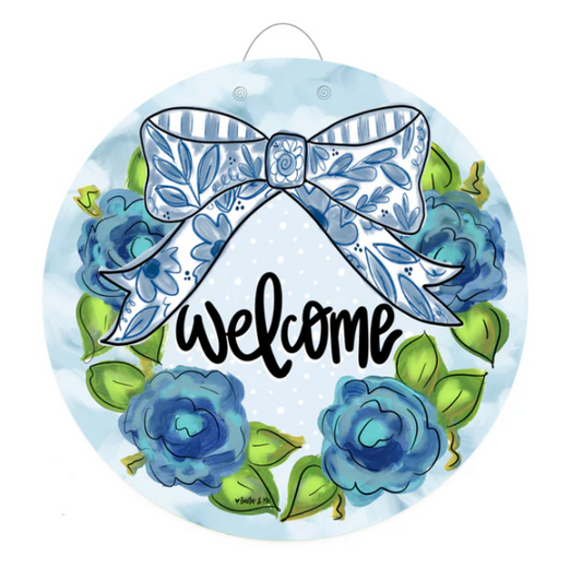 Custom Door Hanger - Blue Willow Bow PDH1192