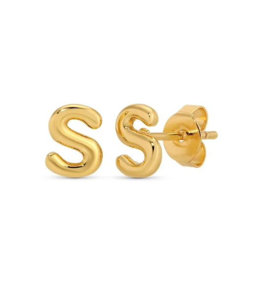 Gold Initial Studs on Gift Tag, Letter S