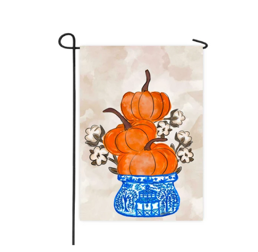 Garden Flag, Cotton Pickin Pumpkin Chinoiserie Stack