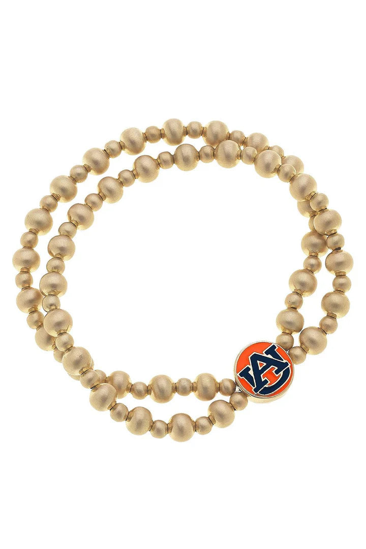 Auburn Tigers 2-Row Ball Bead Stretch Bracelet in Satin Gold