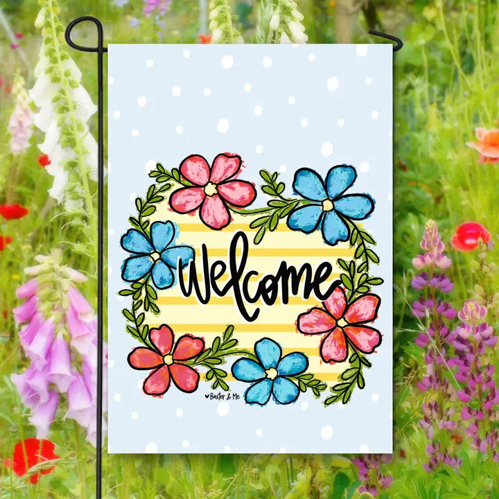 Welcome Sunny Stripe Blooms Garden Flag