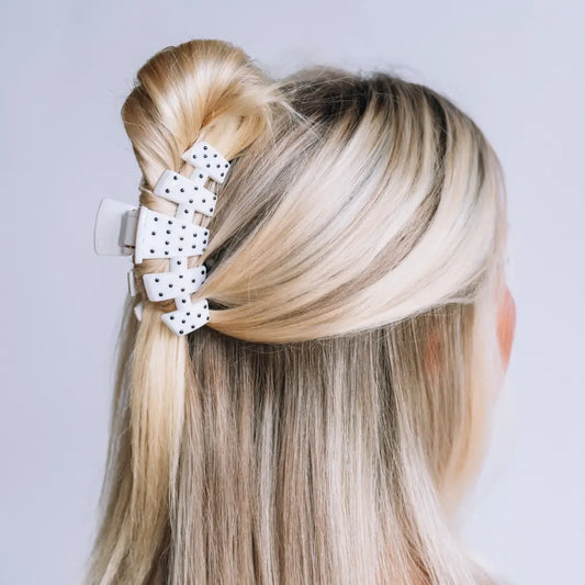 White Polka Dot Party, Classic Claw Clip Medium