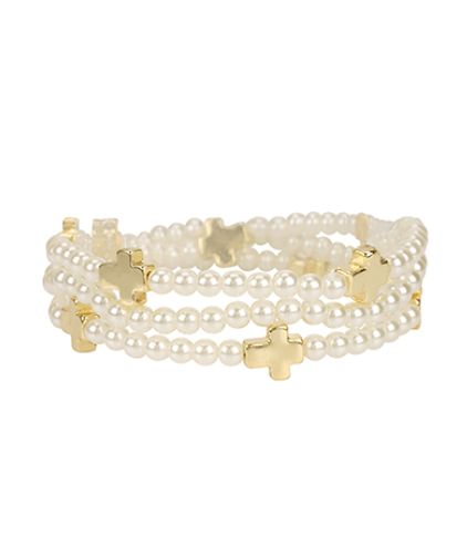 Cross & Pearl Trio Bracelet Set