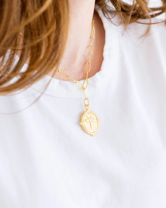 Gold Dragonfly Paperclip Chain Necklace