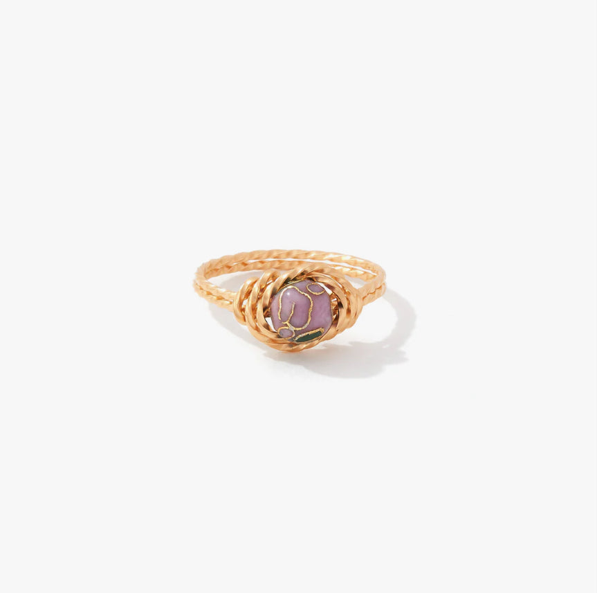 Cloisonné Ring Gold, Plum Stone