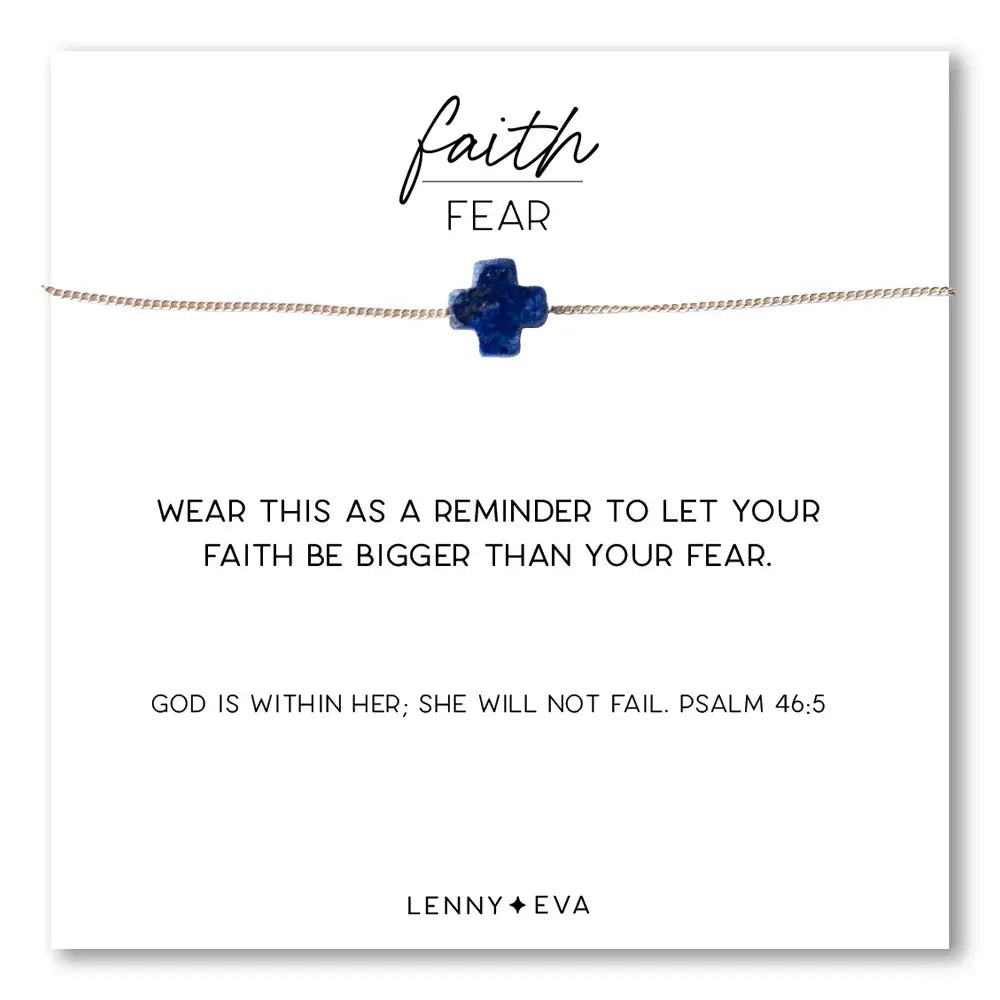 Faith Over Fear Gemstone Cross Necklace, Lapis Lazuli