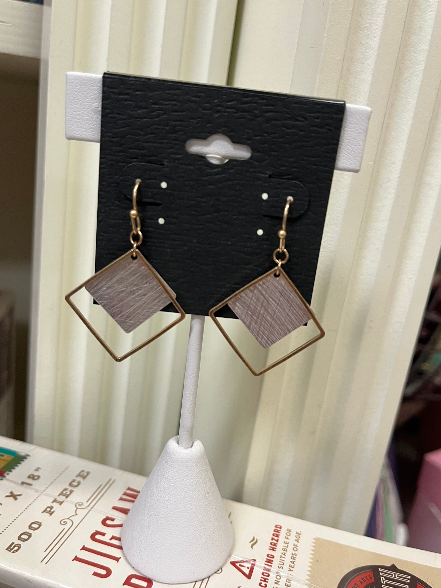 Gold with Brushed Silver Square Earrings