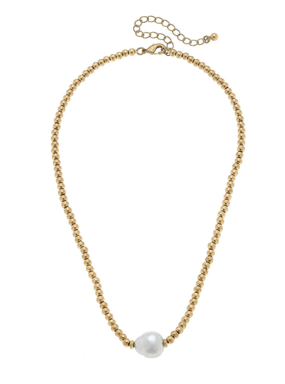 Greta Freshwater Pearl Necklace in Worn Gold & Ivory