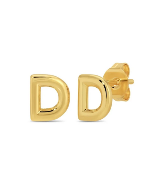 Gold Initial Studs on Gift Tag, Letter D