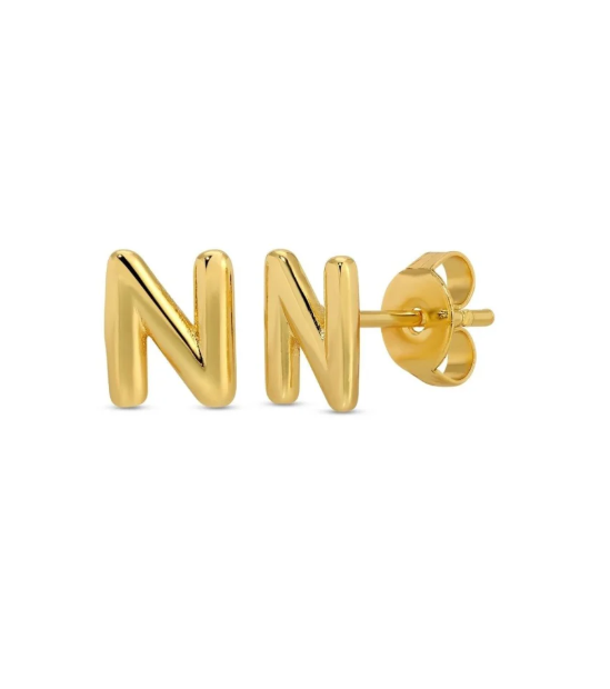 Gold Initial Studs on Gift Tag, Letter N