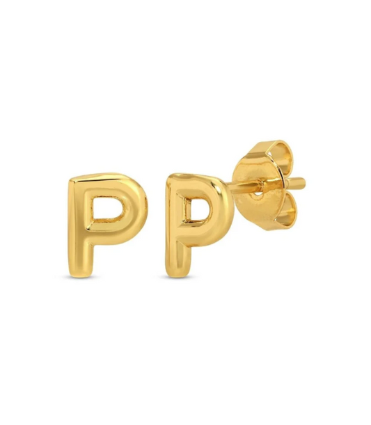 Gold Initial Studs on Gift Tag, Letter P