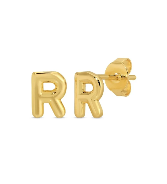 Gold Initial Studs on Gift Tag, Letter R
